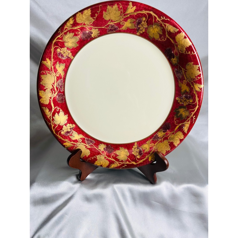 Crate & Barrel Volante Burgundy Gold Grape Dinner Plates Set of 4 Made in Italy - Picture 11 of 12